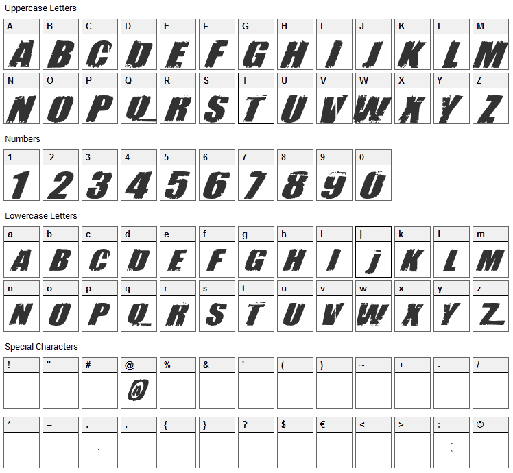 Revolution Font Character Map