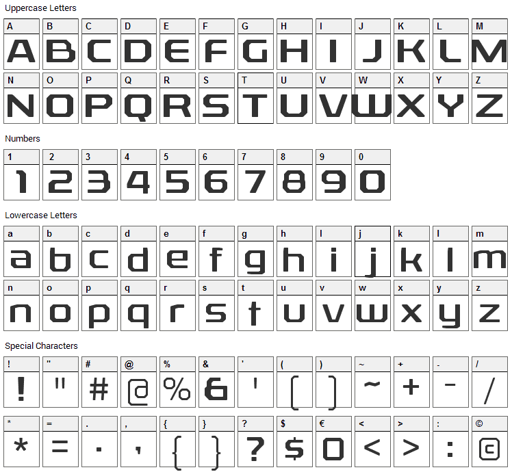 Rexlia Font Character Map