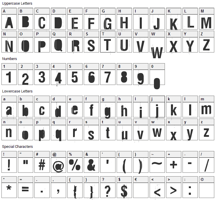 Rez Font Character Map