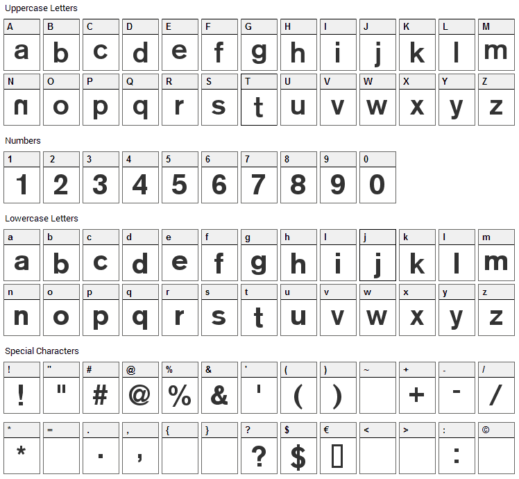 Reznor Broken Font Character Map