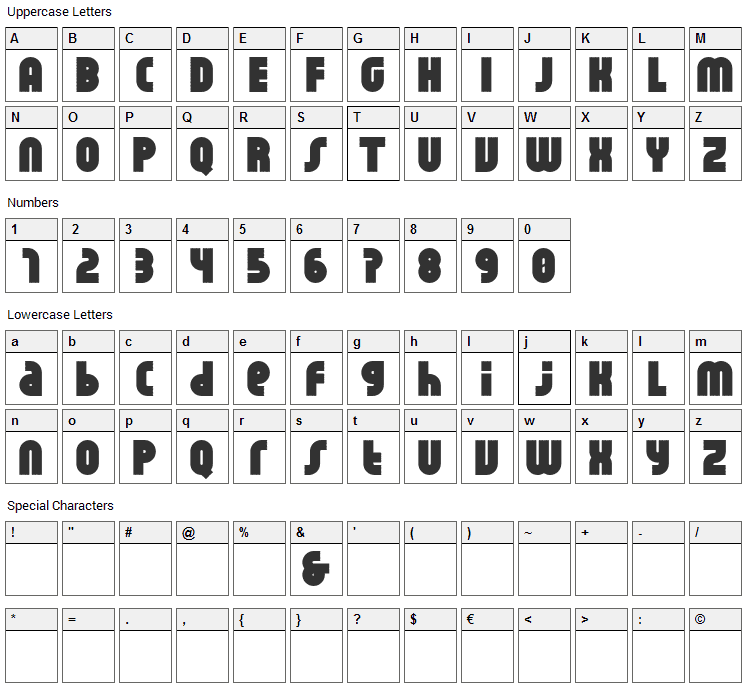 Rhino Font Character Map