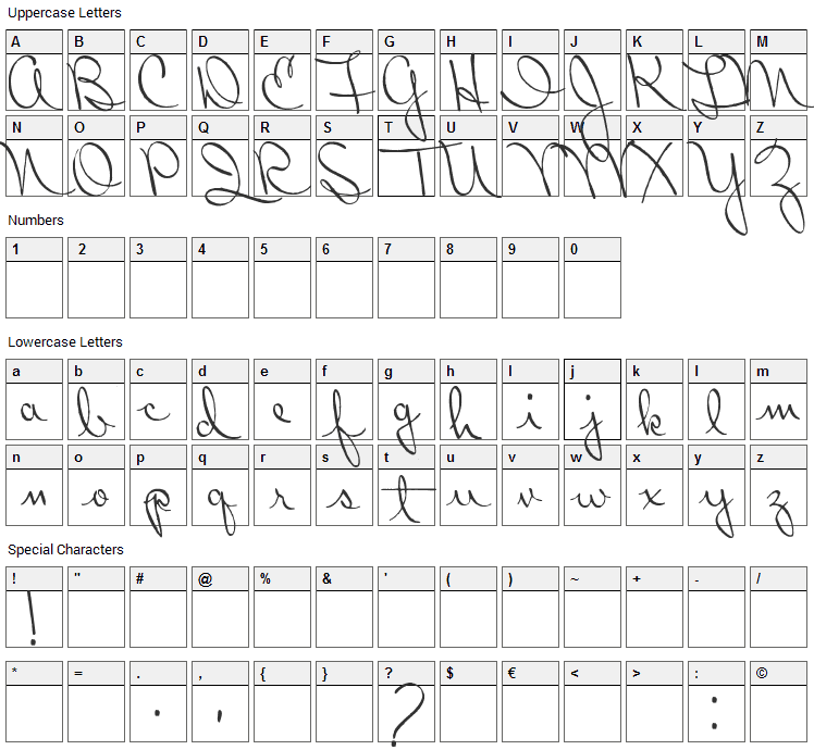 Ribbon in the Sky Font Character Map