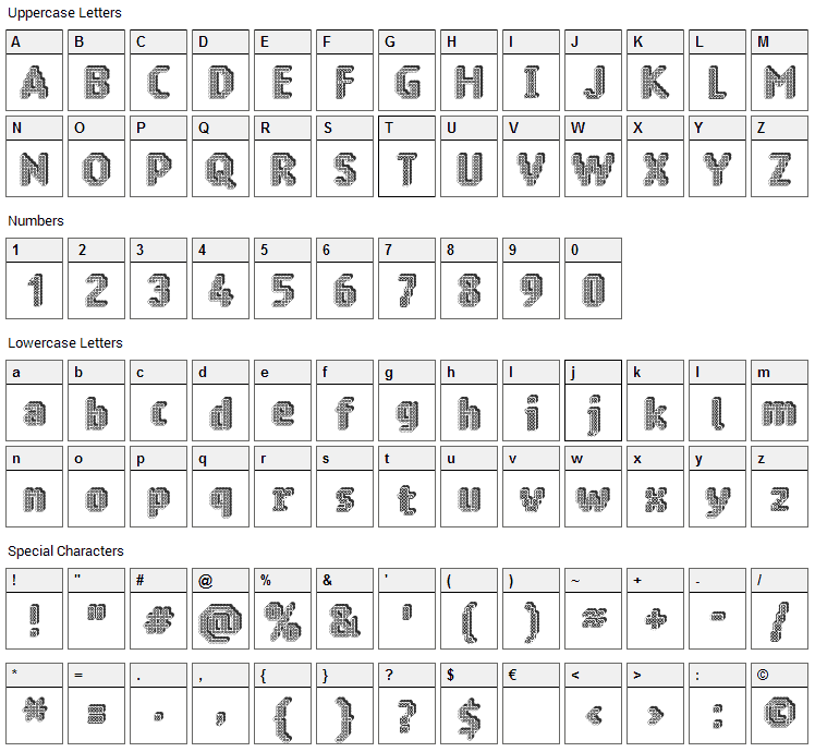 Ring Matrix 3D Font Character Map