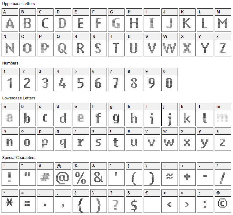 Ring Matrix Font Character Map