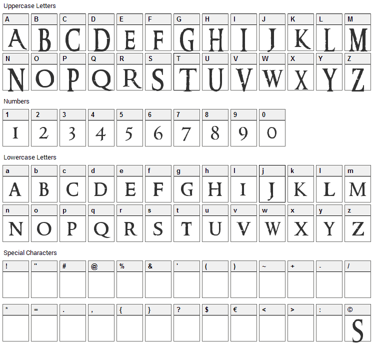 Ringbearer Font Character Map