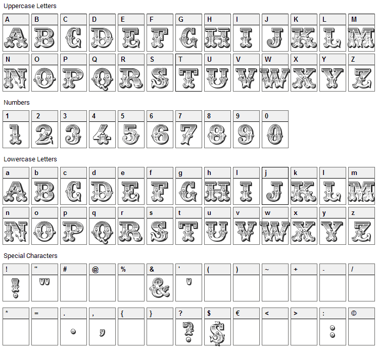 Ringmaster Font Character Map