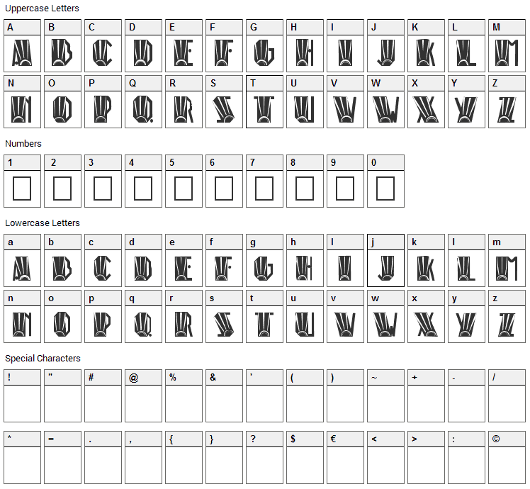 Rio Art Deco Font Character Map