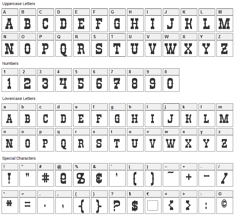 Rio Oro Font Character Map