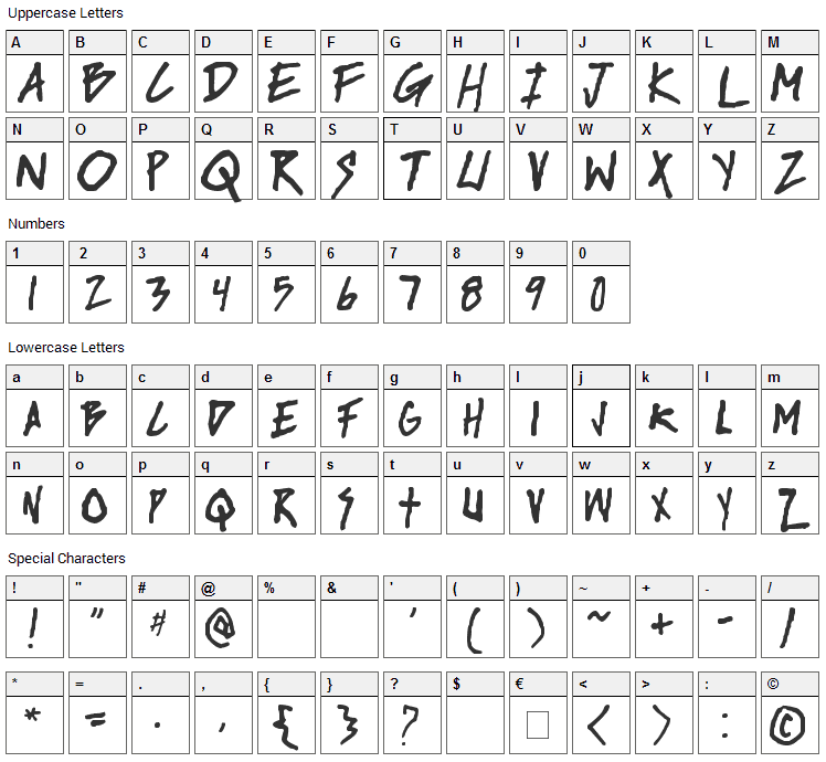 Rise Up Font Character Map