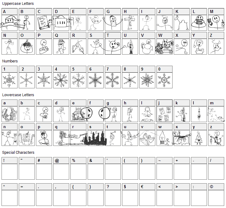 Risus LCB Kringlebats Font Character Map