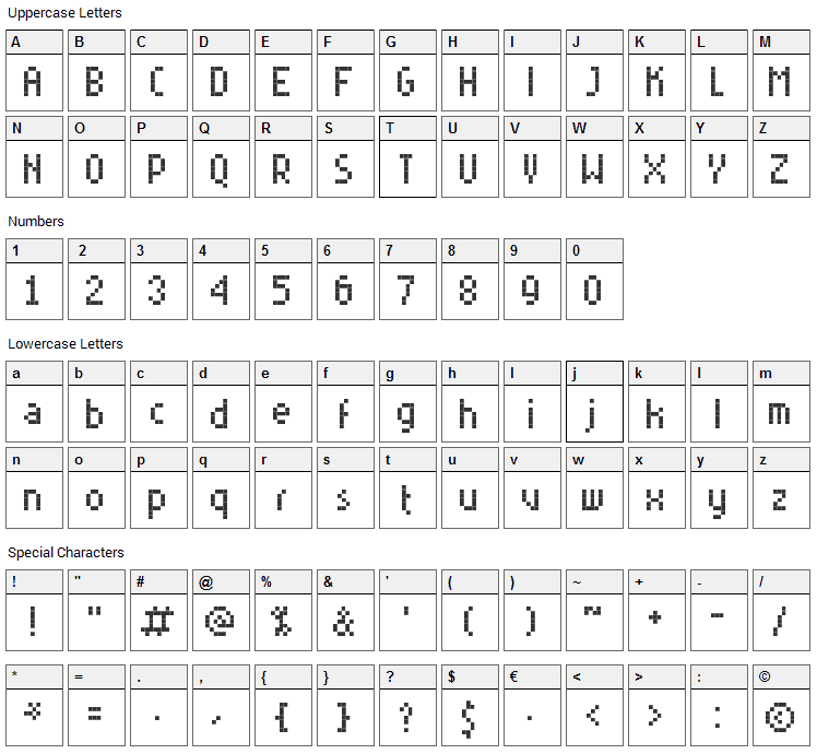 Rittswood Young Font Character Map