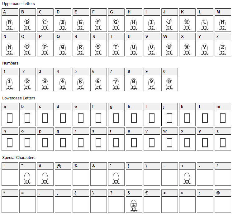 RM Egg Font Character Map