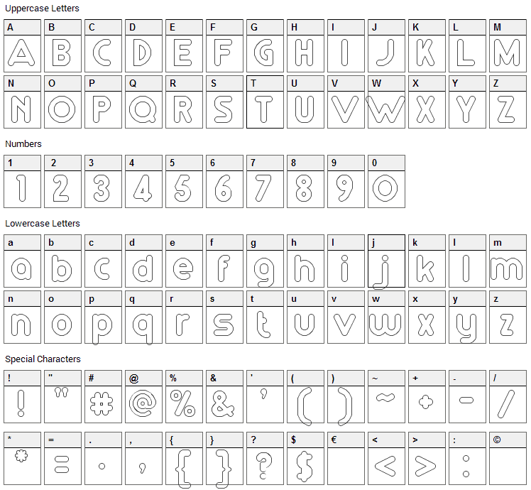 RM Playtime Font Character Map
