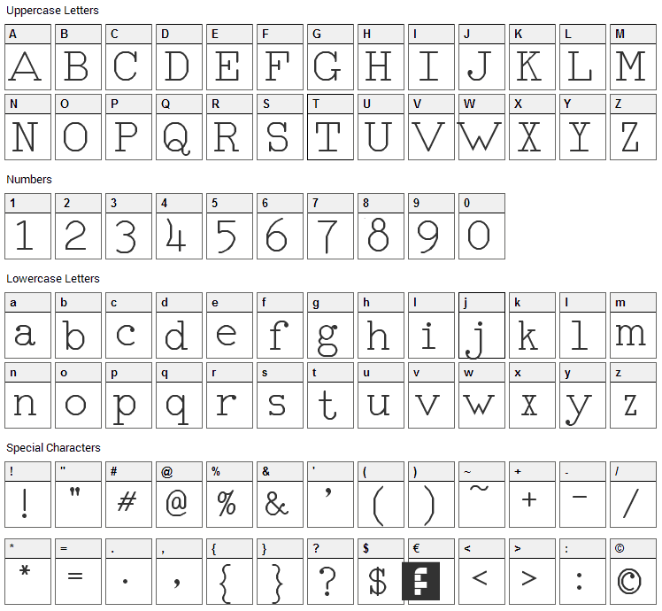 RM Typerighter Font Character Map