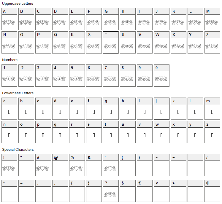 RMBowhrt Font Character Map