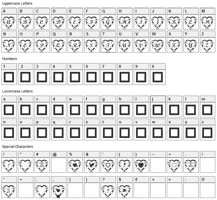 RMFlwrHt Font Character Map