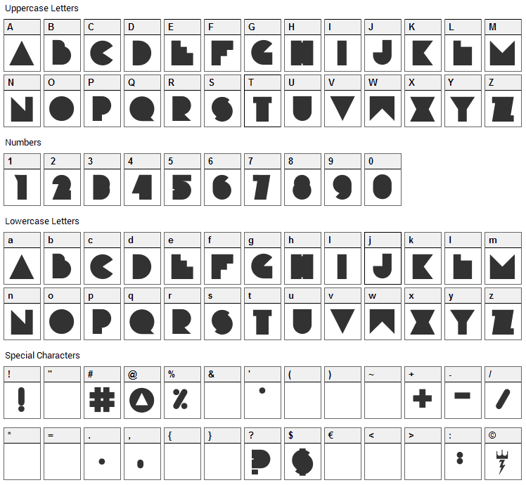 RNS Bobo Dylan Font Character Map