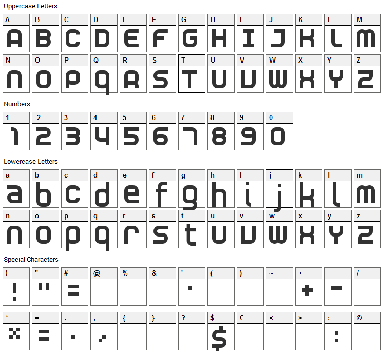 RNS Serial Font Character Map