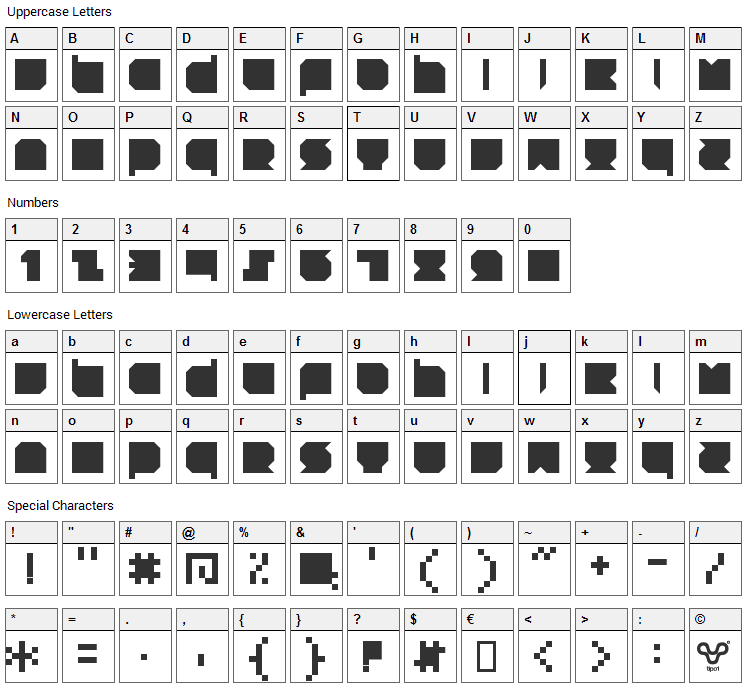 RNS TNT Font Character Map