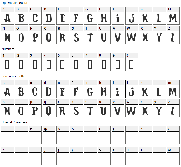 Road Hoe Font Character Map