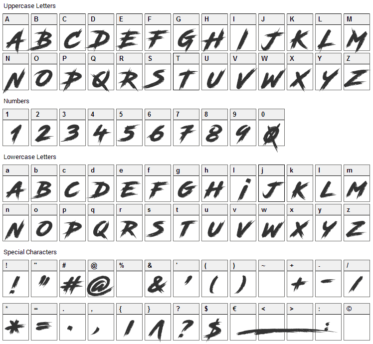 Road Rage Font Character Map