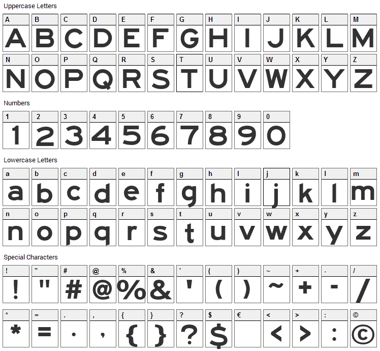 Roadgeek 2005 B/C/D/E/EM/F Font Character Map