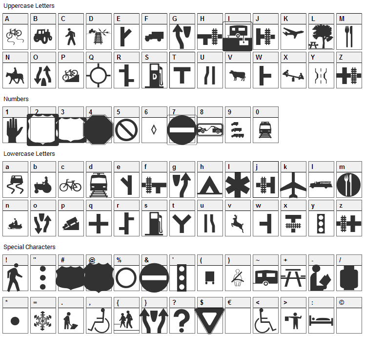 Roadgeek 2005 Icons Font Character Map