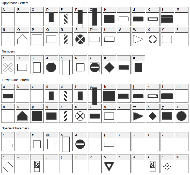 Roadgeek 2005 SignBacks Font Character Map