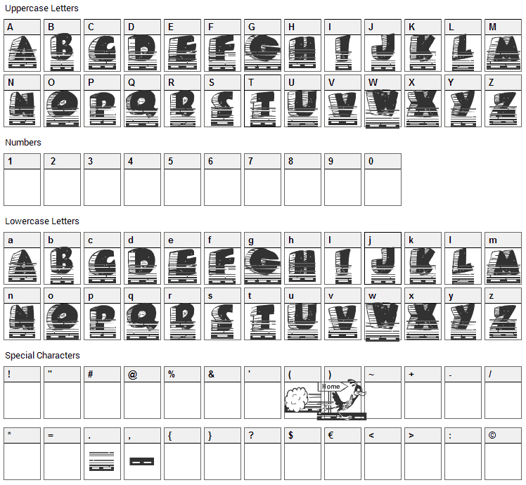 Roady Roadrunner Font Character Map