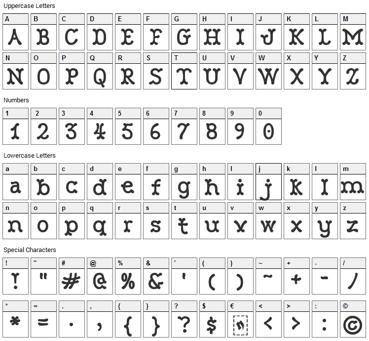 Robinne Font Character Map