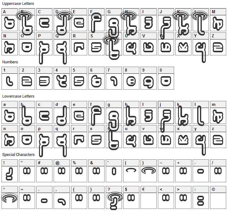 Robokid Font Character Map