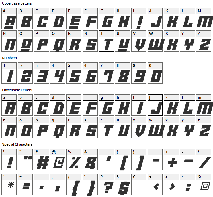 Robot Crush Font Character Map