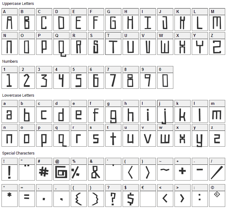 Robot!Head Font Character Map