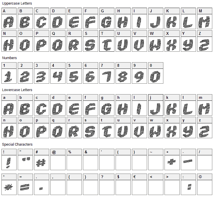 Robotica Font Character Map