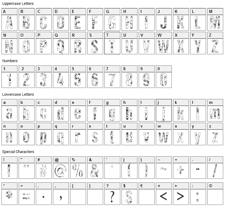 Rock Biter Font Character Map