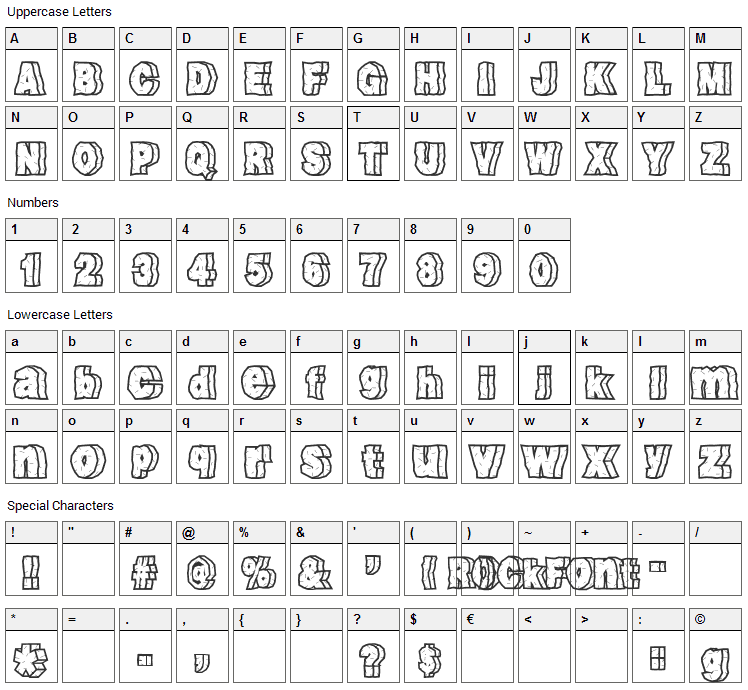 Rock Font Character Map