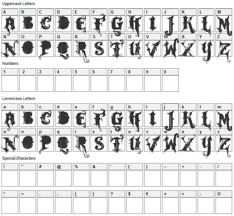 Rock Garage Band Font Character Map