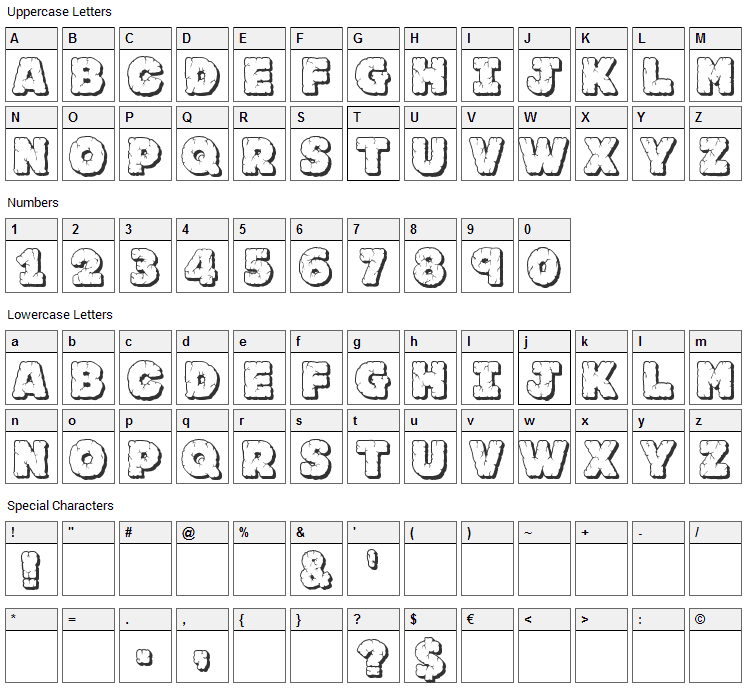 Rock Outcrop Font Character Map