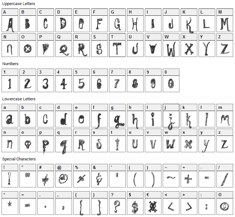 Rock Show Whiplash Font Character Map