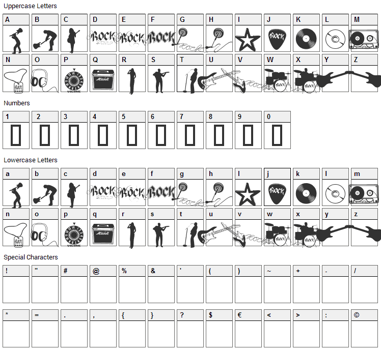 Rock Star Font Character Map