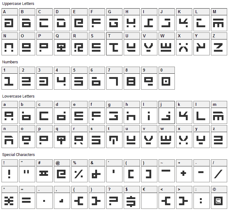Rocket Type Font Character Map
