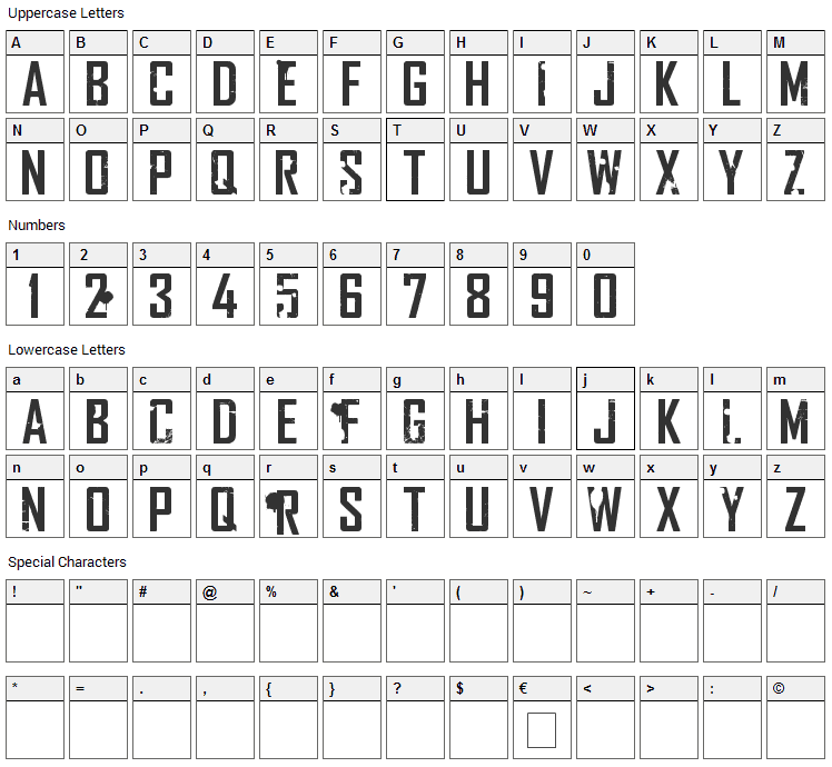 Rocketship Town Font Character Map