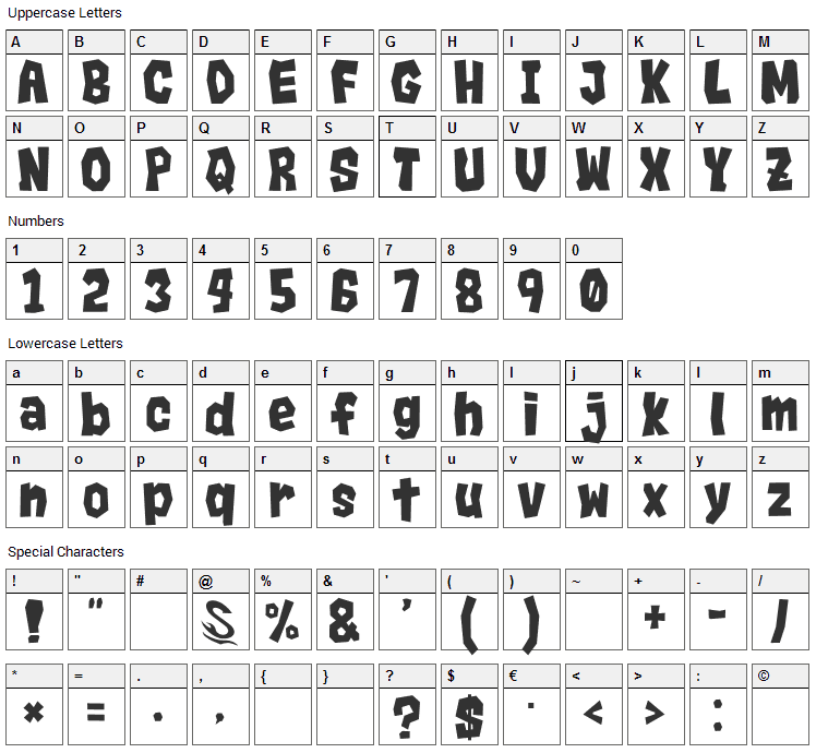 Rocks Font Character Map