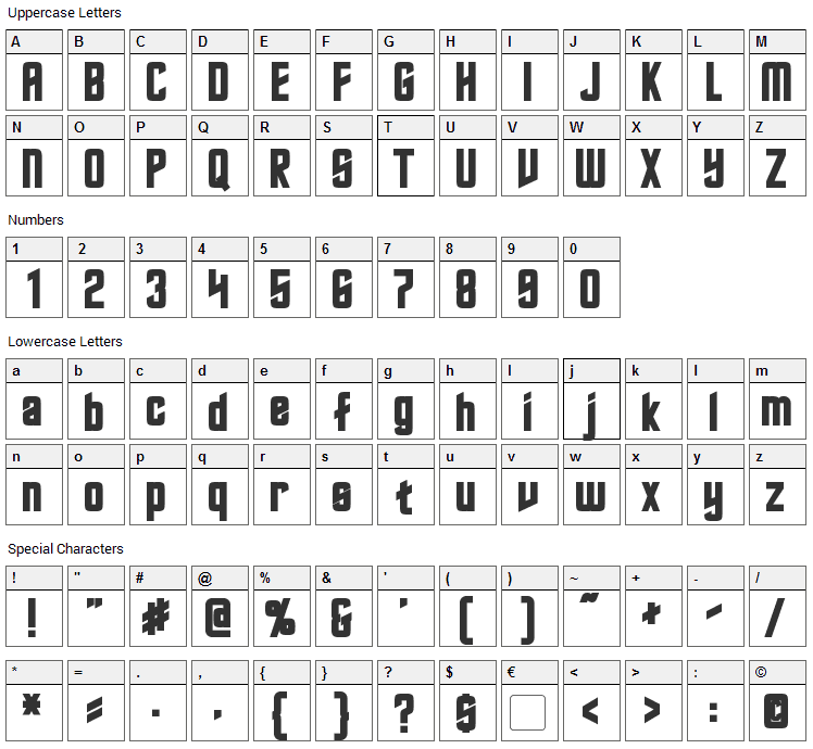 Roddenberry Font Character Map