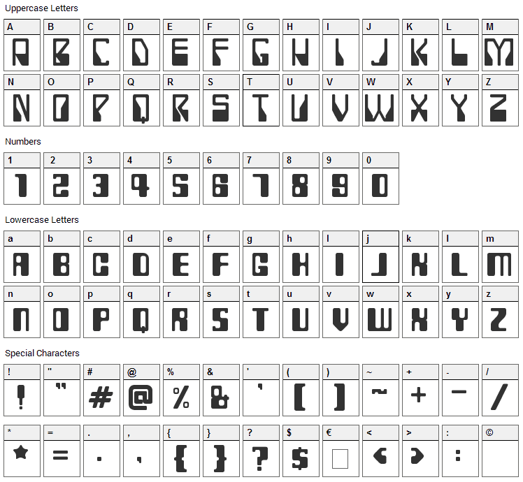 Rollerball 1975 Font Character Map