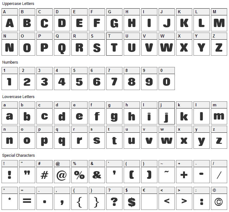 Rolling No One Font Character Map