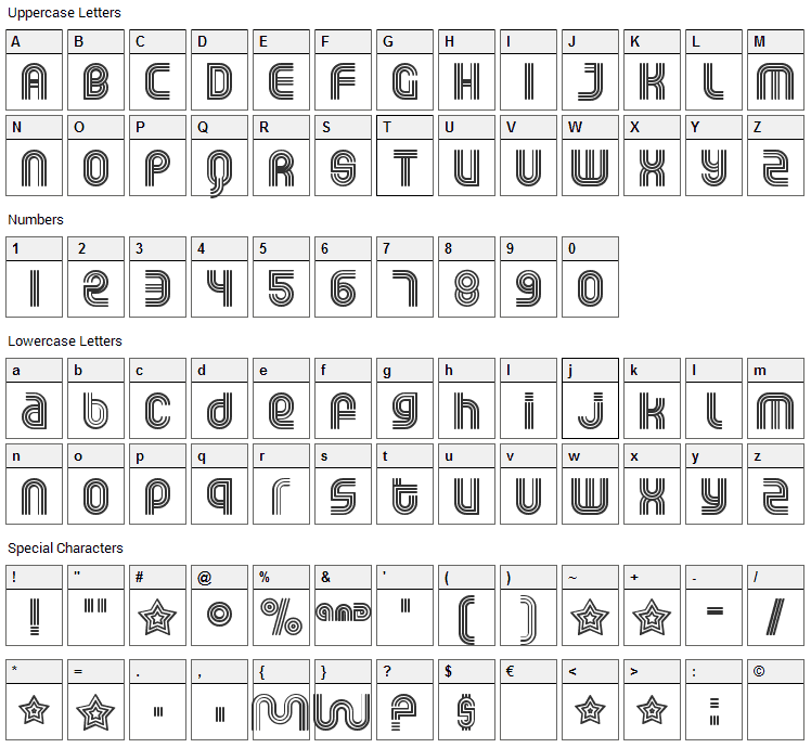 Rolloglide Font Character Map