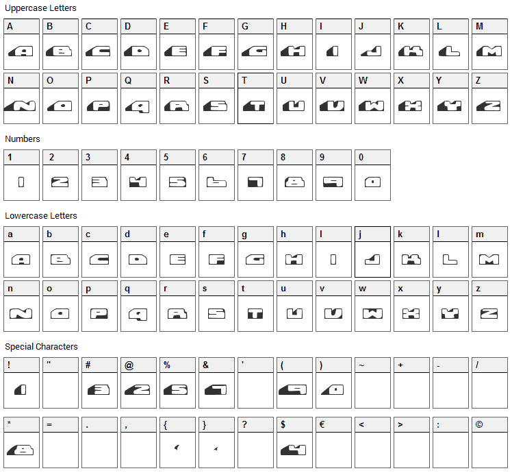 Rollover Font Character Map