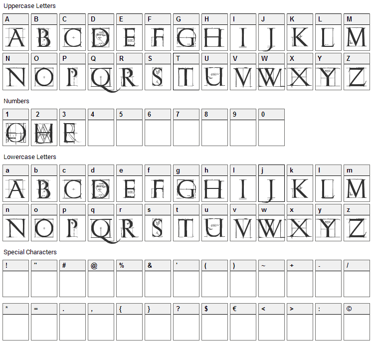 Roman Grid Caps Font Character Map