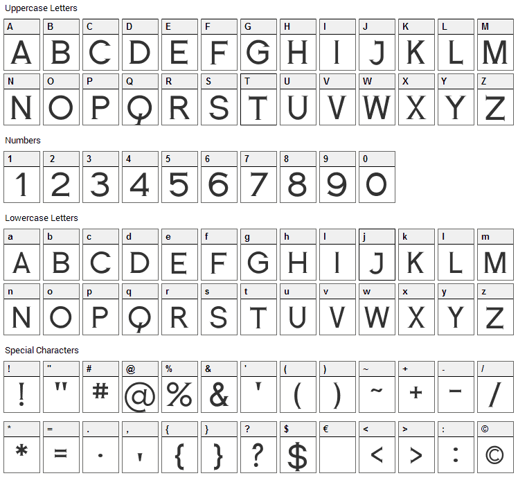 Romanesque Serif Font Character Map